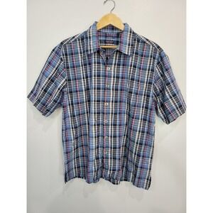 Callaway Golf Mens Plaid Short Sleeve Button Up Shirt Size L 70% Silk 30% Cotton